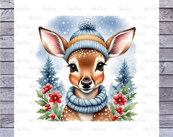 Cervo invernale PNG: Clipart natalizio, disegno a sublimazione (download digitale)