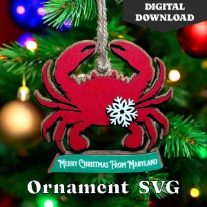 Merry Christmas From Maryland Crab Ornament - Digital Download - Laser Cut SVG File - Beach Ornament  - Ocean Ornament - Maryland