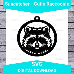 Mignon raton laveur Suncatcher SVG - téléchargement numérique - fichier de coupe - fichier découpé au laser - ornement - raton laveur - poubelle panda - sauvage