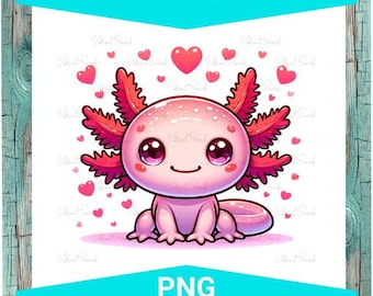 Lindo ajolote con corazones PNG – Archivo digital para sublimación y pegatinas