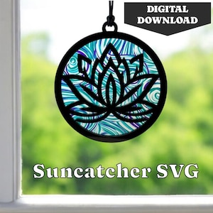 ロータス サンキャッチャー SVG - ロータス オーナメント SVG - デジタル ダウンロード - カット ファイル - レーザー カット ファイル - オーナメント - 花 - お母さんへのギフトのアイデア