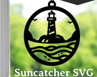 Lighthouse Suncatcher SVG – lasergesneden bestand, ornament (digitale download)