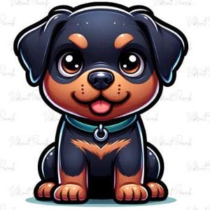 Lindo cachorro de rottweiler PNG: archivo digital de alta resolución para calcomanías, sublimación, vasos, camisetas y más - Perro - Rottie