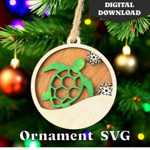 Ornament zeeschildpad - digitale download - lasergesneden SVG-bestand - kerstornament - strandornament - oceaanornament