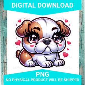 Cute Bulldog Puppy with Hearts PNG – High-Resolution Digital File for Stickers, Sublimation, Tumblers, Shirts, and More - Dog - Puppy