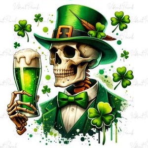 St. Patricks Day Skelett mit Bier PNG, Dead innen, aber glücklich PNG, Irish Day Png, St. Pattys Day Png