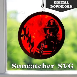 Vigile del fuoco Suncatcher SVG - Download digitale - File di taglio - File di taglio laser - Ornamento - Vigile del fuoco - Caserma dei pompieri