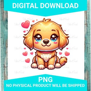 Cute Golden Retriever Puppy with Hearts PNG – High-Resolution Digital File for Stickers, Sublimation, Tumblers, Shirts, and More - Dog - Pup