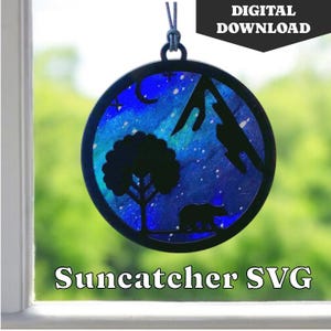 Mountain Bear Suncatcher SVG – Laser Cut Ornament (Digital Download)