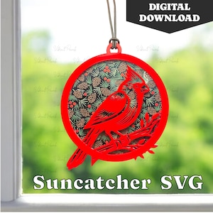 Kardinal Suncatcher SVG: Laser geschnitten Datei, Vogel Ornament (digitaler Download)