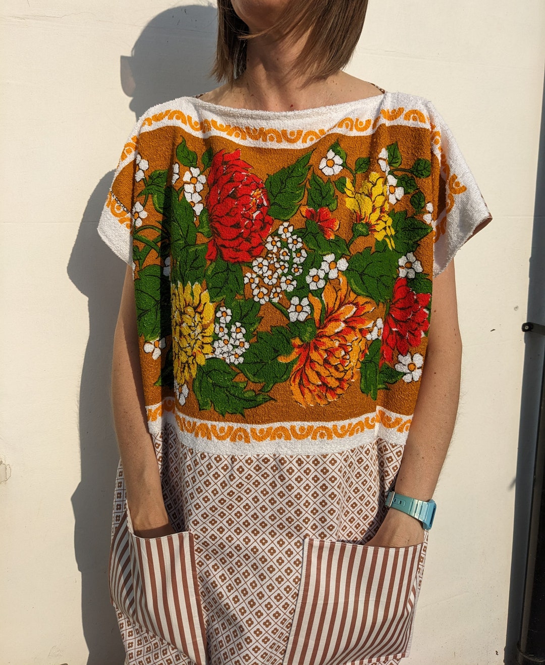 Tea Towel Dressprint Dressvintage Tea Towel Dressupcycled Dresshandmade