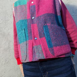 Handmade Vintage Check Blanket Gilet;Vintage gilet;Check gilet;Woolen gilet;Wool gilet