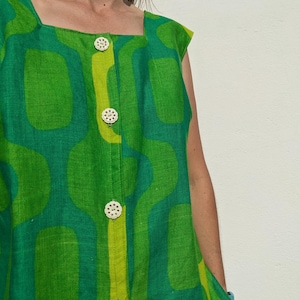 Handmade Vintage Dress;graphic dress;mod dress;retro dress;repurposed dress;vintage dress;60&#39;s dress;shift dress;sixties dress;green dress