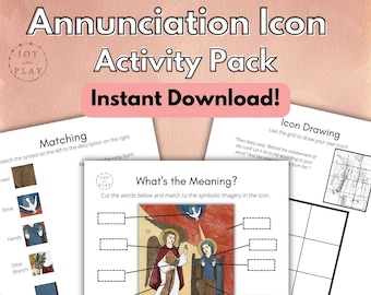 Feast of Annunciation Iconography Study, St. Mary, Coptic Orthodox Icon Printable Activity Pack, Christian Resource, Sunday School