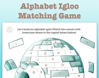 Alphabet Igloo Letter Matching Game Printable, Arctic Learning Montessori, lowercase capital letters, boy girl kids game puzzle activity