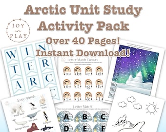 40-page Arctic Unit Study Activity Printable Pack, Busy Book, Arctic Learning Montessori, Reading, Writing, Math, Boy Girl Kids Puzzles