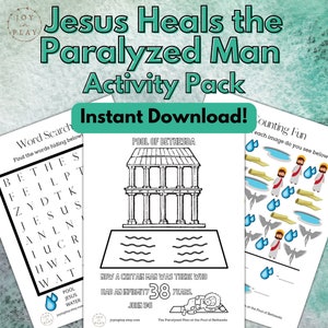 Paralyzed Man at Pool of Bethesda Printable Activity Pack, Christian, Bible Lesson, Word Search, Crack the Code, Sunday School, Homeschool