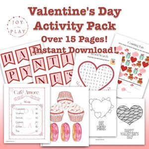 Pacchetto attività per bambini stampabile di San Valentino con striscione e biglietti di San Valentino, libro intenso, attività per bambini e ragazzi