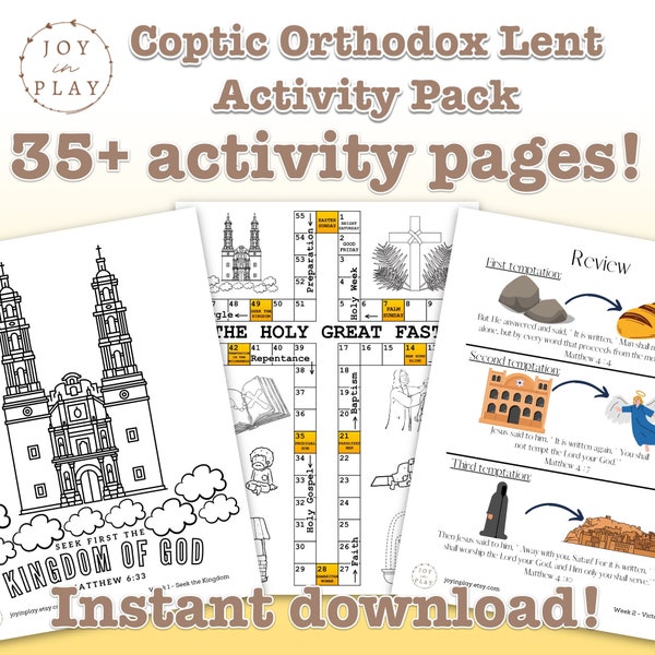 Coptic Orthodox Lent Printable Activity Pack, Liturgical, Christian, Sunday School, Bible Readings, Holy Great Fast