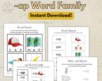 Word Family (-ap) Printable Activity Pack, -ap Words, Learning to Read, CVC Words, Homeschool