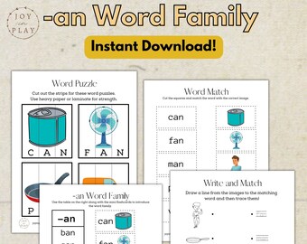 Word Family (-an) Printable Activity Pack, -an Words, Learning to Read, CVC Words, Homeschool