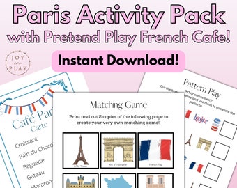 Paris Unit Study Printable Activity Pack, France, Pretend Play, Cafe, French, Eiffel Tower,  Homeschool