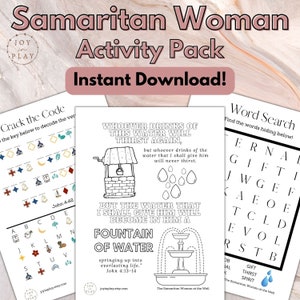 Samaritan Woman at the Well Printable Activity Pack, Christian, Bible Lesson, Word Search, Crack the Code, Sunday School, Homeschool