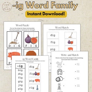 Word Family (-ig) Printable Activity Pack, -ig Words, Learning to Read, CVC Words, Homeschool