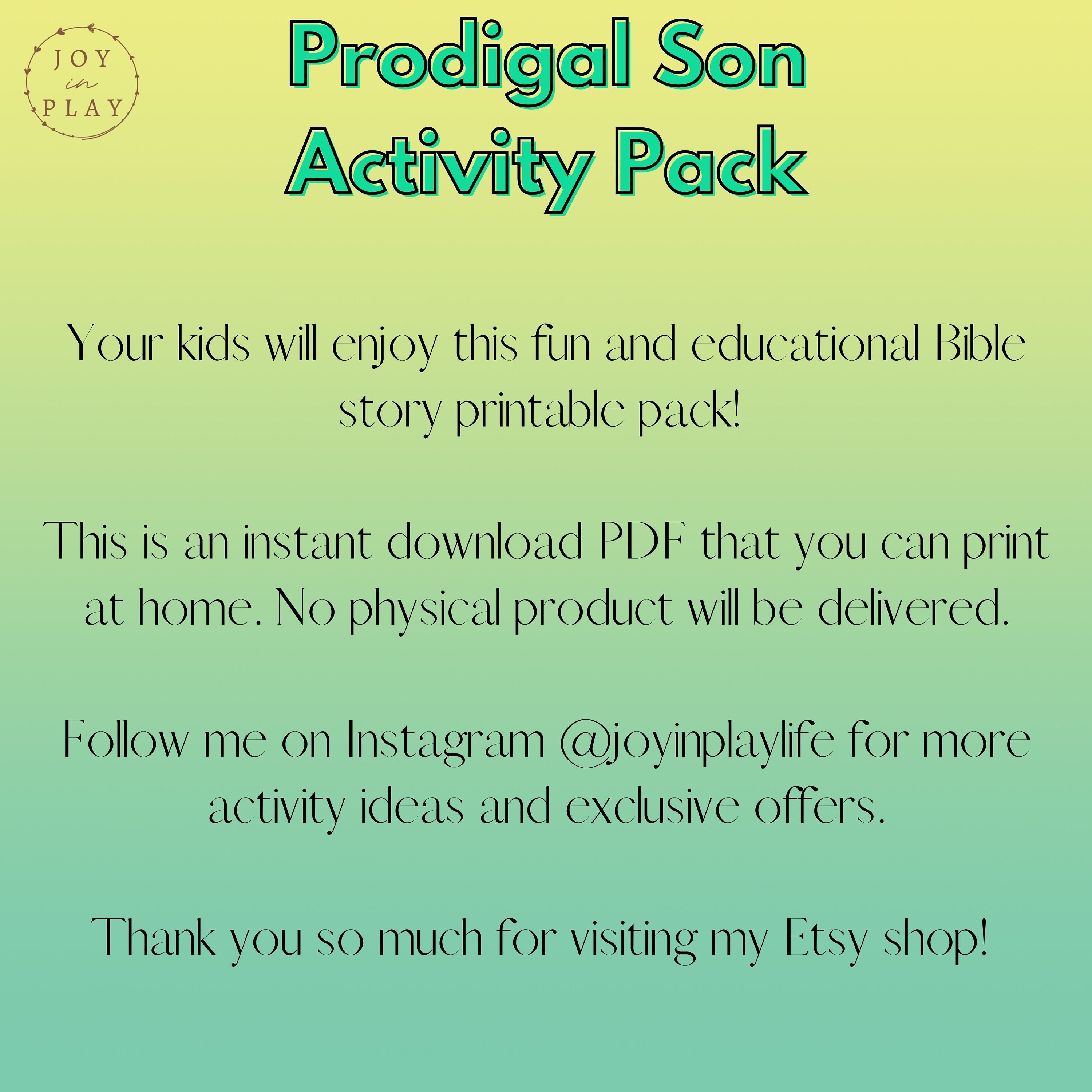 Prodigal Son Printable Activity Pack, Christian, Bible Lesson, Word Search, Crack the Code ...