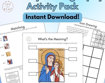 Holy Theotokos St. Mary Iconography Study, Orthodox Printable Activity Pack, Christian, Coptic, Oriental, Eastern Icon, Sunday School