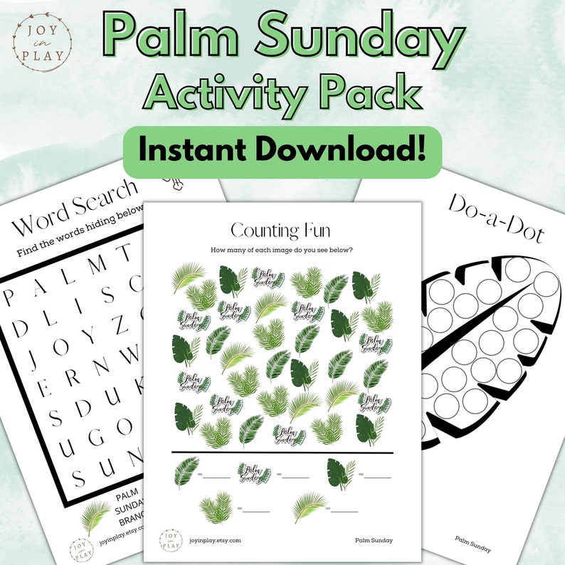 Palm Sunday Printable Activity Pack, Easter, Christian, Bible Lesson, Word Search, Crack the Code, Sunday School, Homeschool image 1