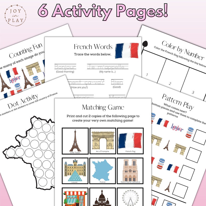 Paris Unit Study Printable Activity Pack, France, Pretend Play, Cafe, French, Eiffel Tower, Homeschool image 2