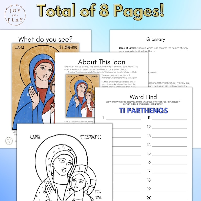 Holy Theotokos St. Mary Iconography Study, Orthodox Printable Activity ...