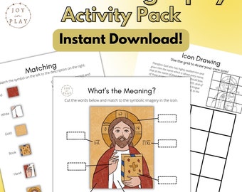 Jesus Christ The Pantocrator Iconography Study, Orthodox Printable Activity Pack, Christian, Coptic, Oriental, Eastern Icon, Sunday School