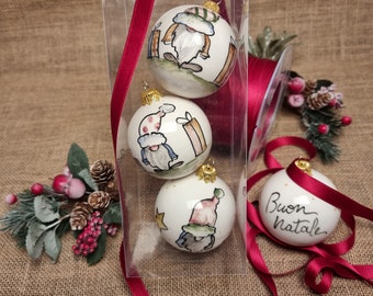 Set of 3 personalized ceramic Christmas balls, handmade, unique pieces. Diameter 6 cm