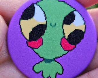 Cursed Alien Round Button Pin // Glitter button pin // 1.75in Cute Colorful Alien Badges