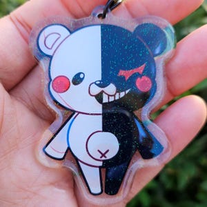 Monokuma and Monomi Charm Keychains - Danganronpa // Acrylic Keychains Charms 2.5in // Glitter Double Sided Epoxy