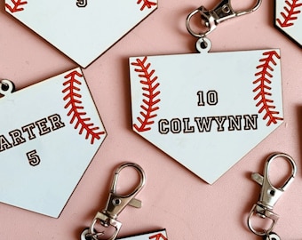 Baseball home plate personalized / bag tag / Team Gift / baseball key chain