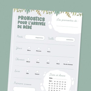 Cartes de pronostics pour la naissance de bébé à télécharger et imprimer