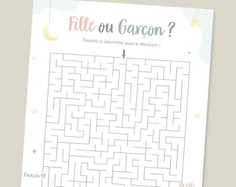 Maze game to download and print for girl or boy announcement