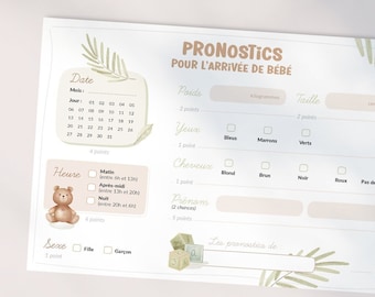 Cartes de pronostics pour la naissance de bébé à télécharger et imprimer