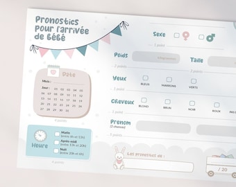 Cartes de pronostics pour la naissance de bébé à télécharger et imprimer