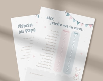 Cartes de jeu pour baby shower à télécharger et imprimer - Modèle Fanion