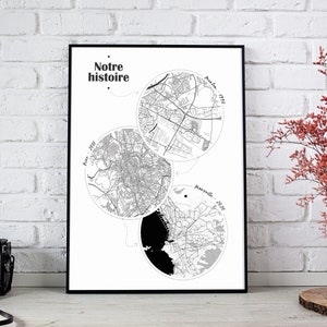 Poster personalizzato con 3 mappe della città per il regalo di San Valentino in coppia o in famiglia