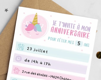 Cartão de convite de aniversário para baixar e imprimir - tema Unicórnio