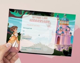 Carte d'invitation anniversaire à télécharger et imprimer - Thème princesse