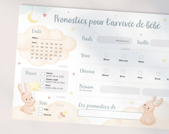 Cartes de pronostics pour la naissance de bébé à télécharger et imprimer - Modèle lapin