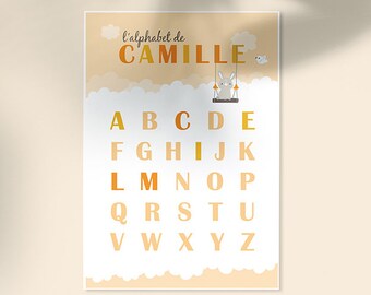 Affiche décorative pour enfant personnalisée avec prénom et Alphabet