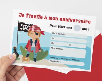 Carte d'invitation anniversaire à télécharger et imprimer - Thème pirate