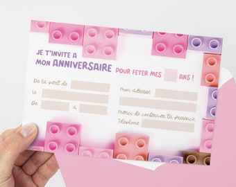 Carte d'invitation anniversaire à télécharger et imprimer - Thème briques de construction